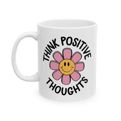 Motivation Mug - Think Positive Thoughts Retro Flower