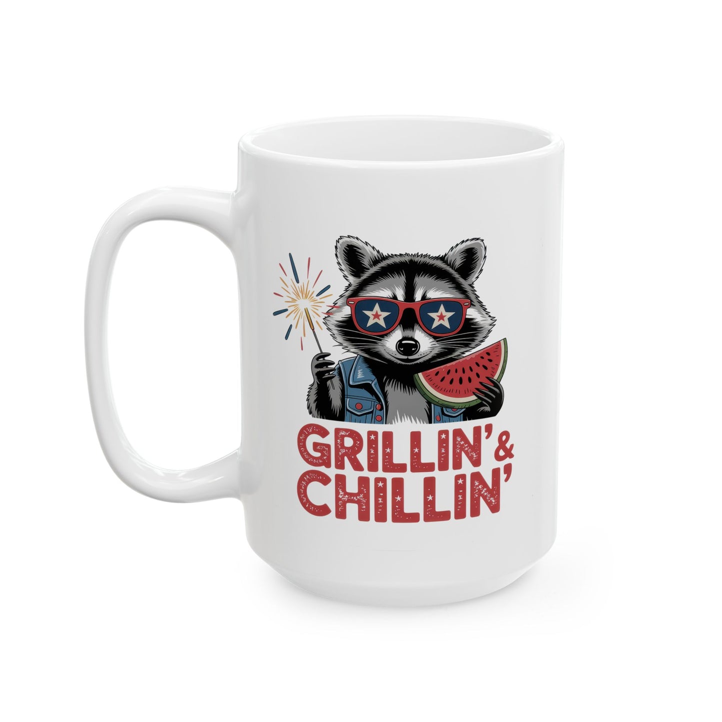 4th of July Mug - Grillin' & Chillin' Racoon