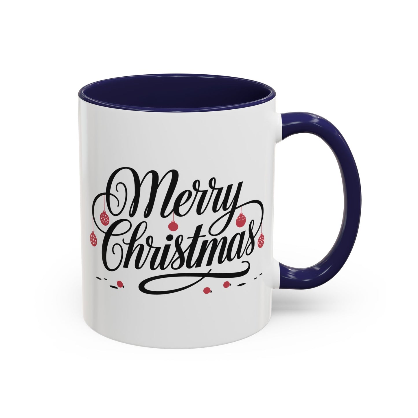 Christmas Mug - Merry Christmas Black Text Red Ornaments