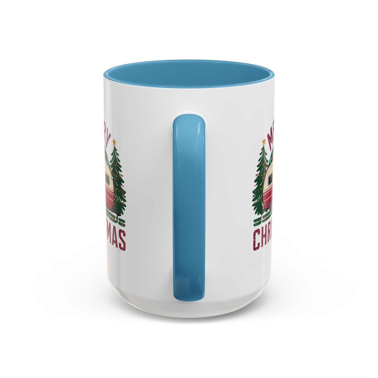 Christmas Mug - Merry Christmas Maroon Text Camper Trees