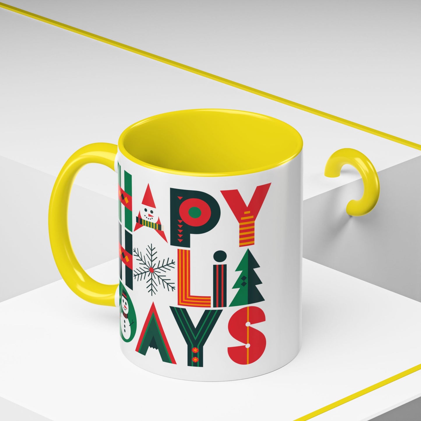 Christmas Mug - Happy Holidays Green Red & Blue Decorative Text
