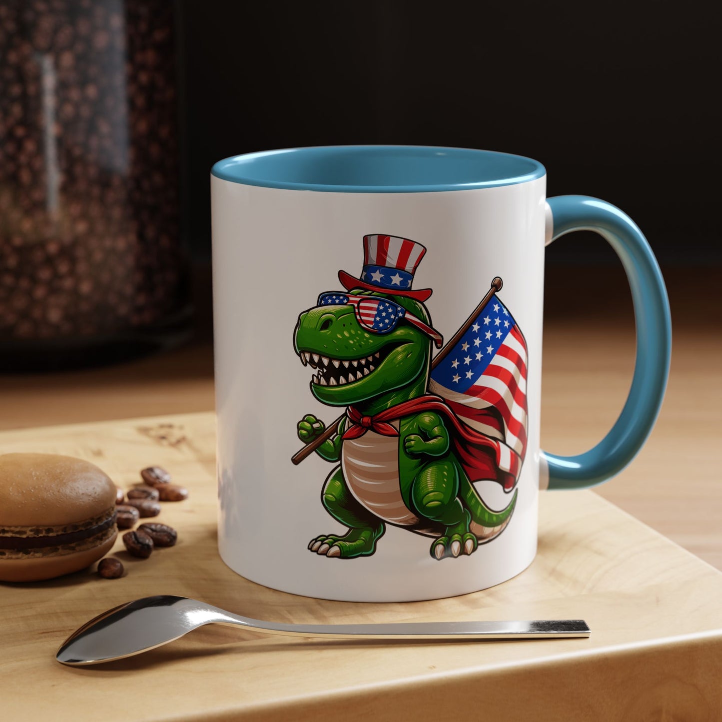 4th of July Mug - T Rex Dinosaur USA Flag