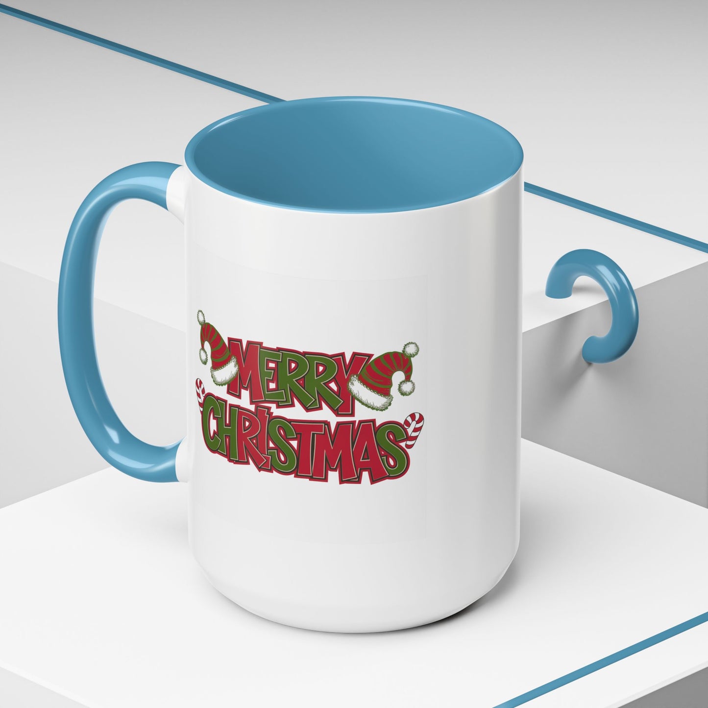 Christmas Mug - Merry Christmas Red & Green Text Hats Candy Canes