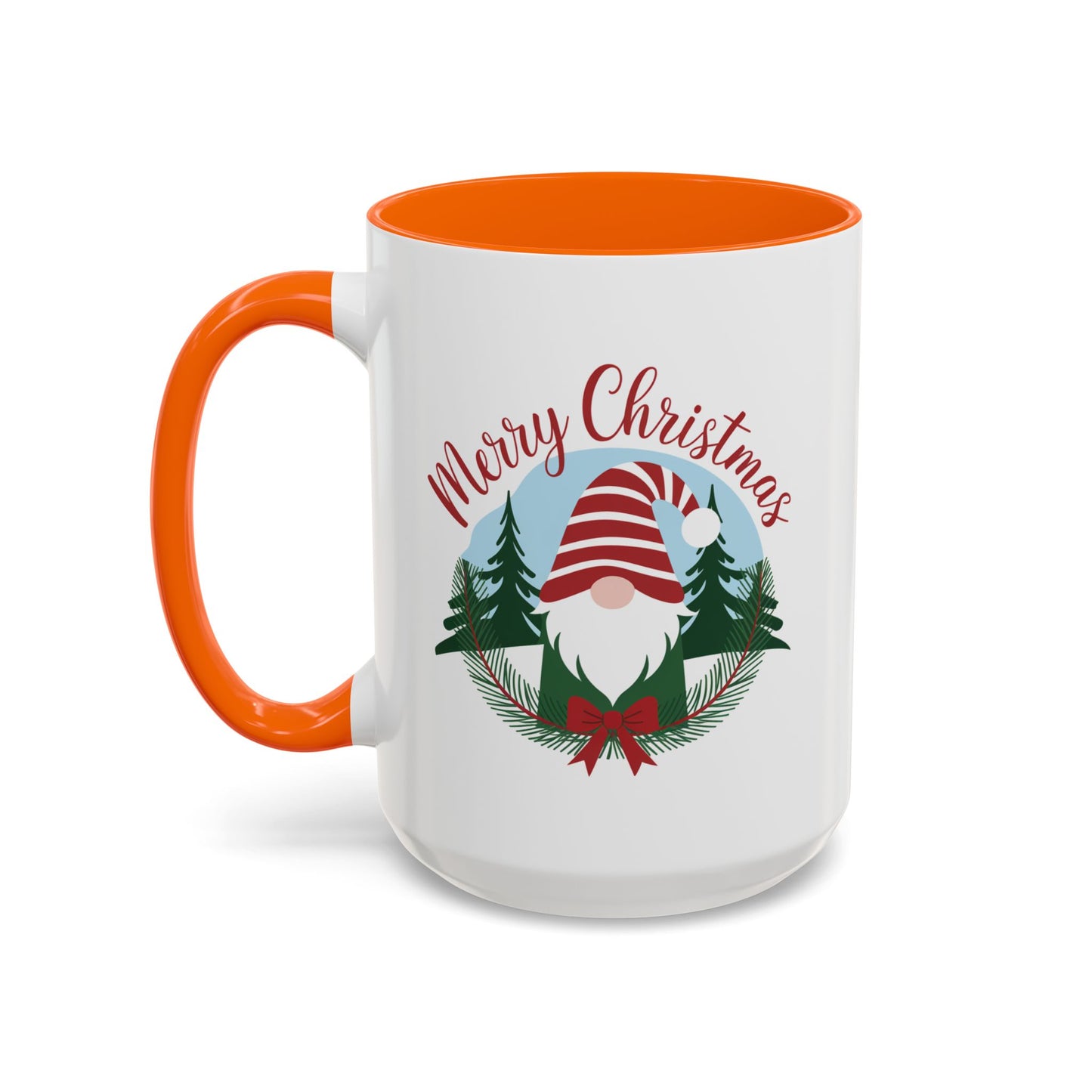 Christmas Mug - Merry Christmas Red Text Gnome Bow Tree
