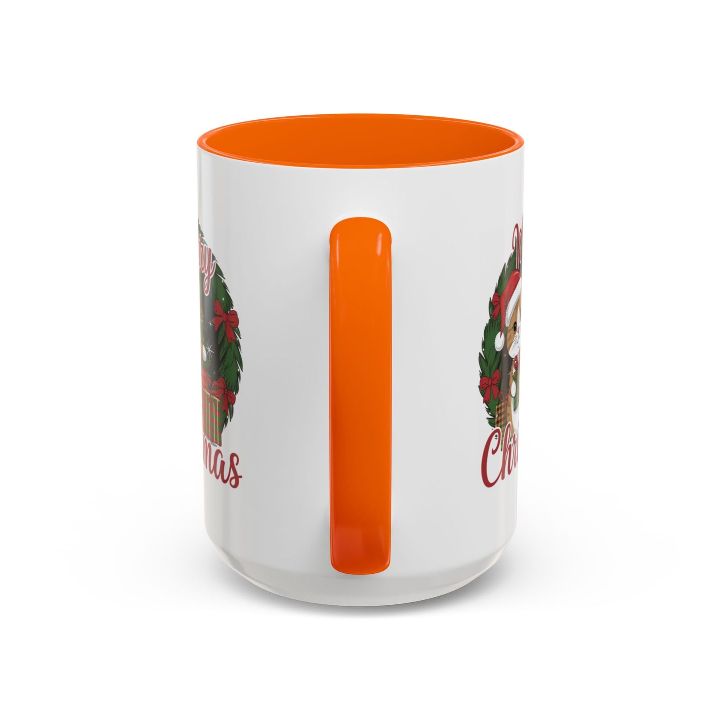 Christmas Mug - Merry Christmas Red Text Cat Presents Wreath