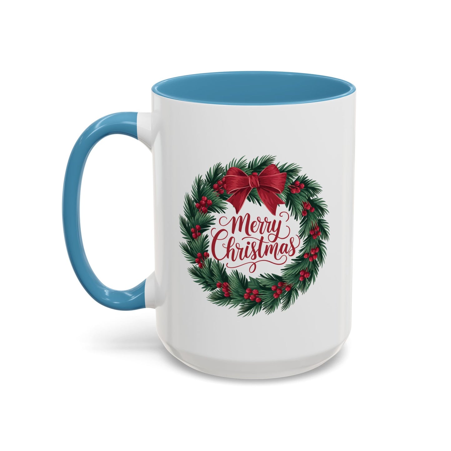 Christmas Mug - Merry Christmas Red Text Bow Wreath