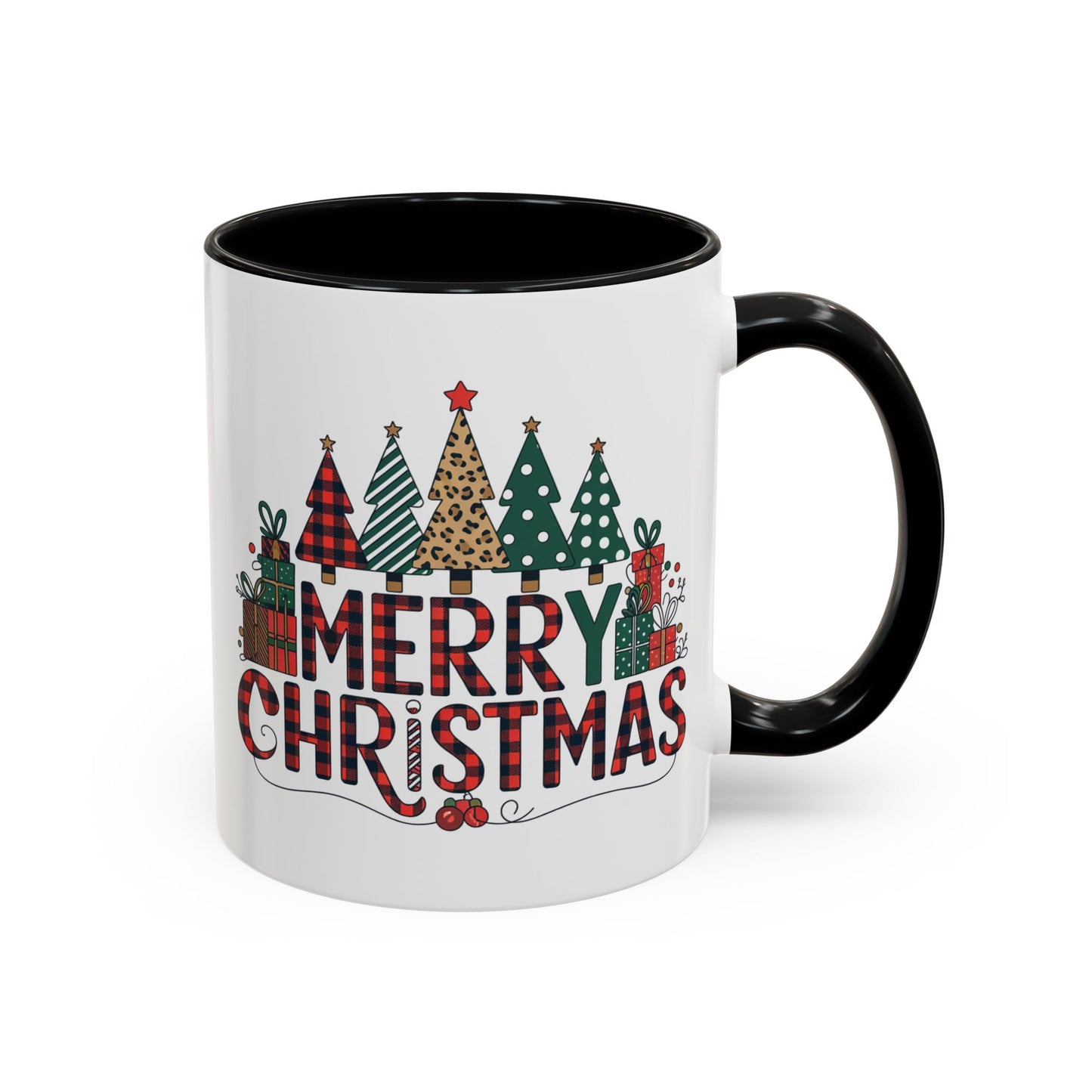 Christmas Mug - Merry Christmas Tartan Text Trees Presents