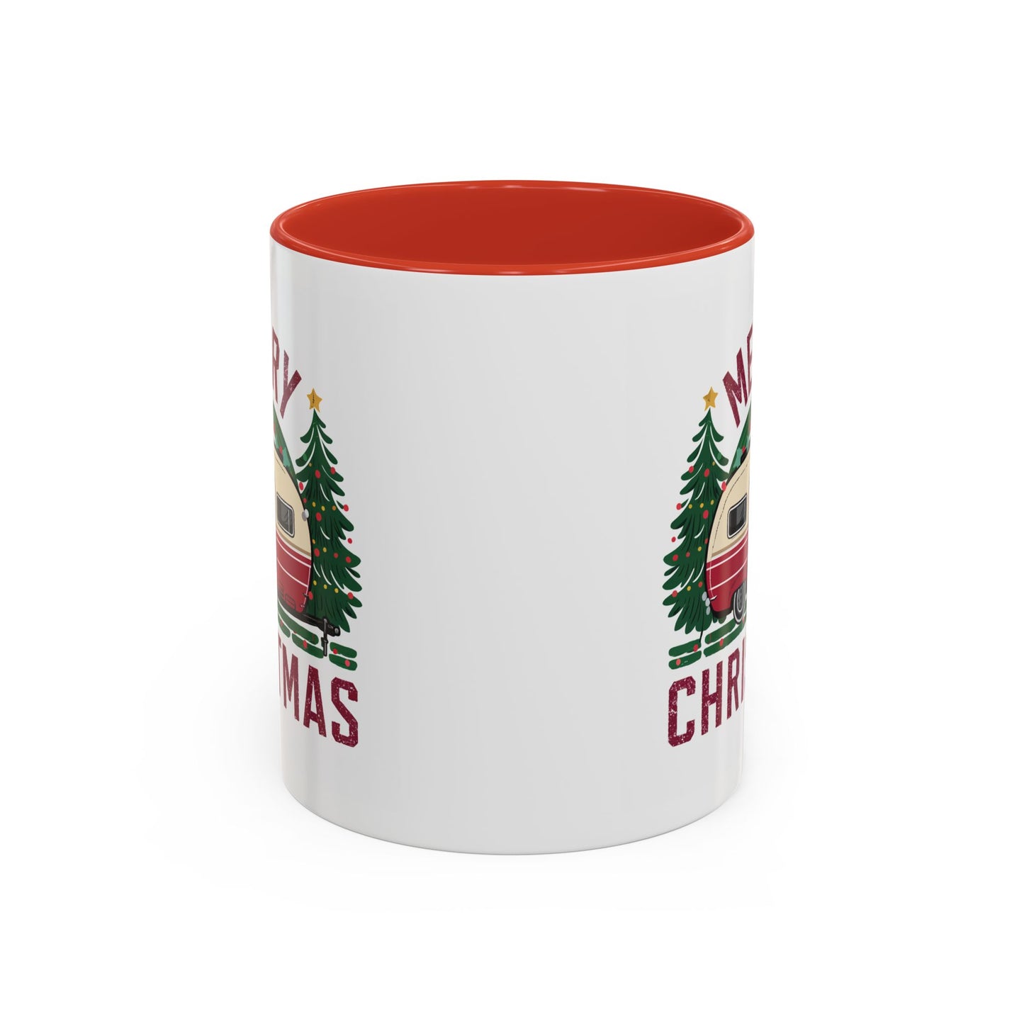 Christmas Mug - Merry Christmas Maroon Text Camper Trees