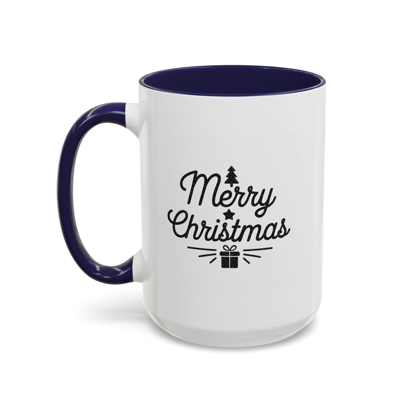 Christmas Mug - Merry Christmas Black Text Tree Star Present