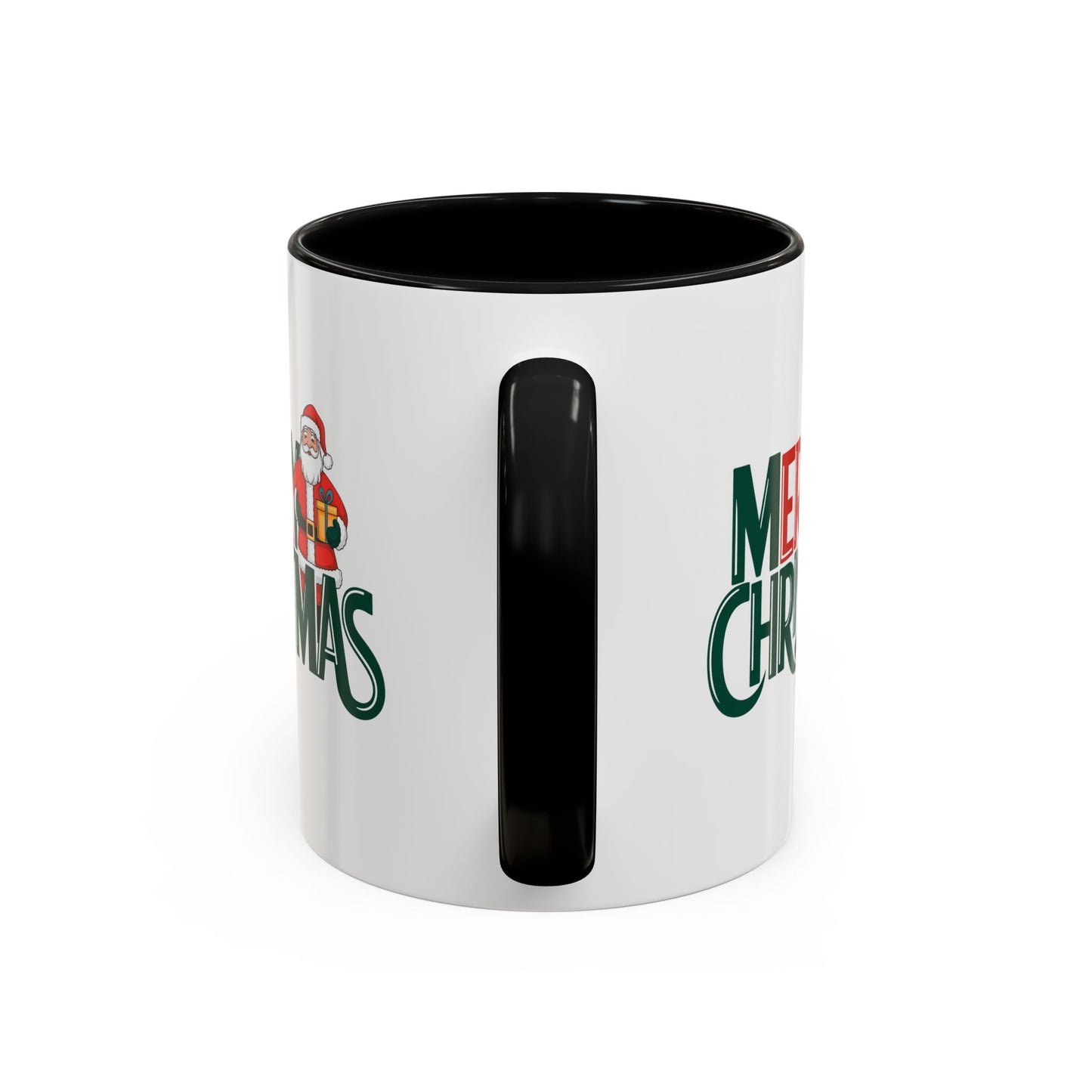 Christmas Mug - Merry Christmas Green & Red Text Santa Present