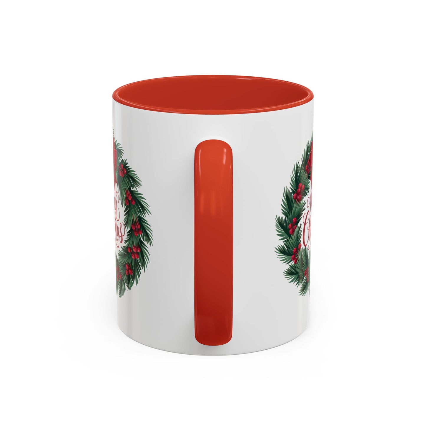 Christmas Mug - Merry Christmas Red Text Bow Wreath