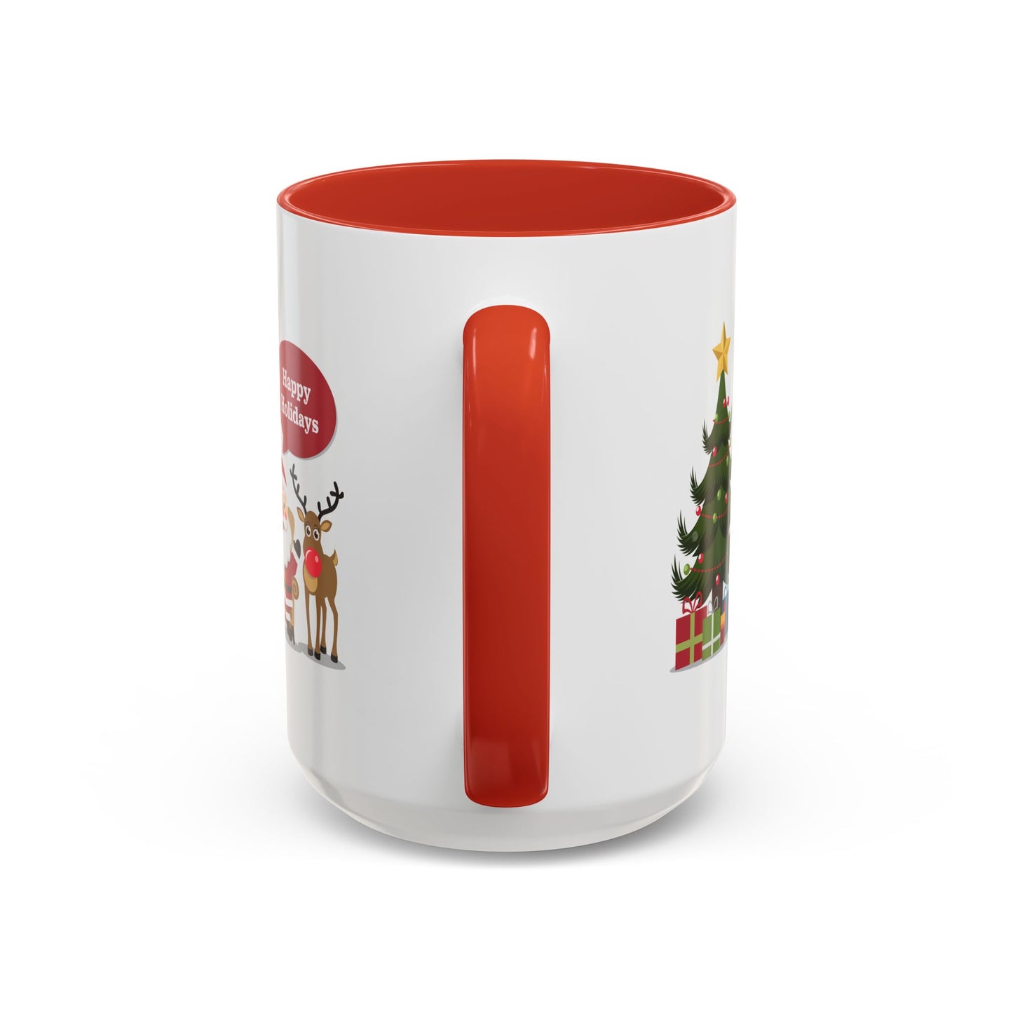 Christmas Mug - Happy Holidays Callout Santa Tree Presents Reindeer