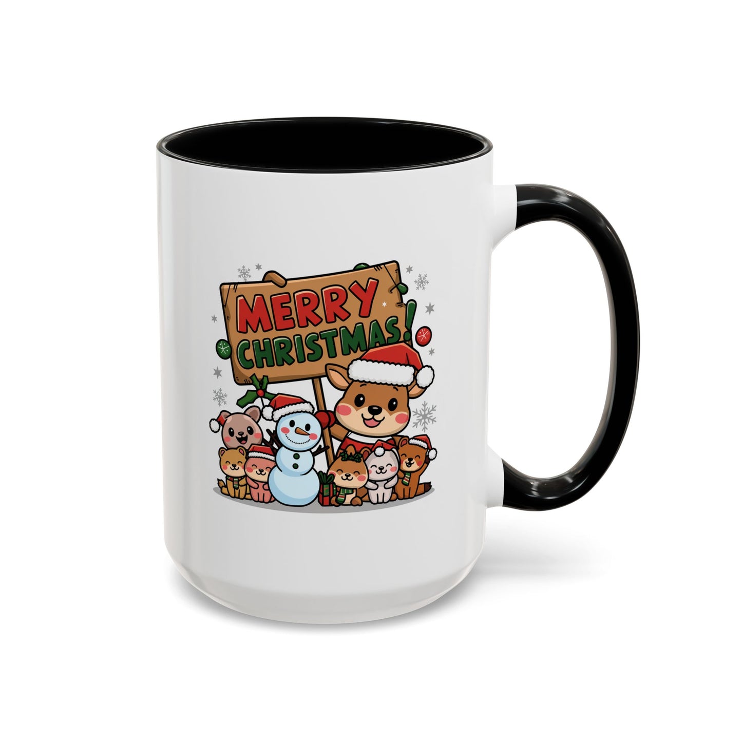 Christmas Mug - Merry Christmas Red & Green Text Reindeer Snowman