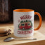 Christmas Mug - Merry Christmas Maroon Text Camper Trees Snowflakes