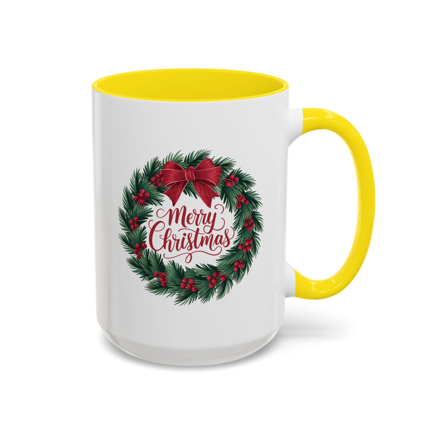Christmas Mug - Merry Christmas Red Text Bow Wreath