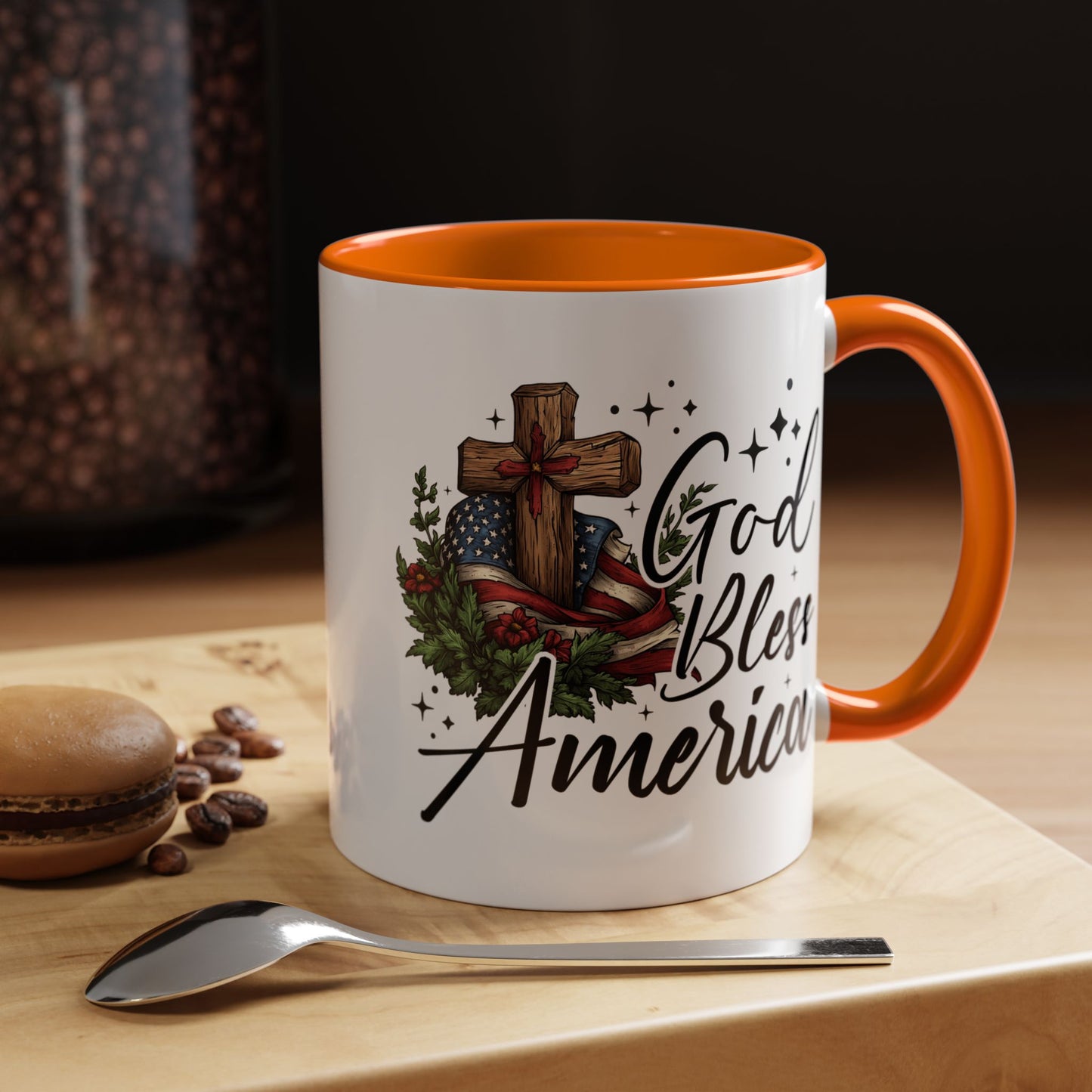 4th of July Mug - God Bless America Cross Flag