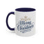 Christmas Mug - Merry Christmas Blue Text Gold Ornaments