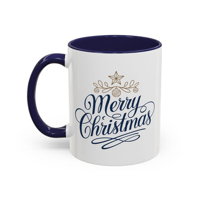 Christmas Mug - Merry Christmas Blue Text Gold Ornaments