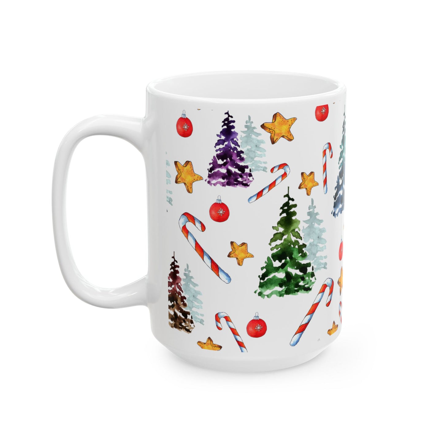 Christmas Mug - Trees Candy Stars Ornaments Pattern