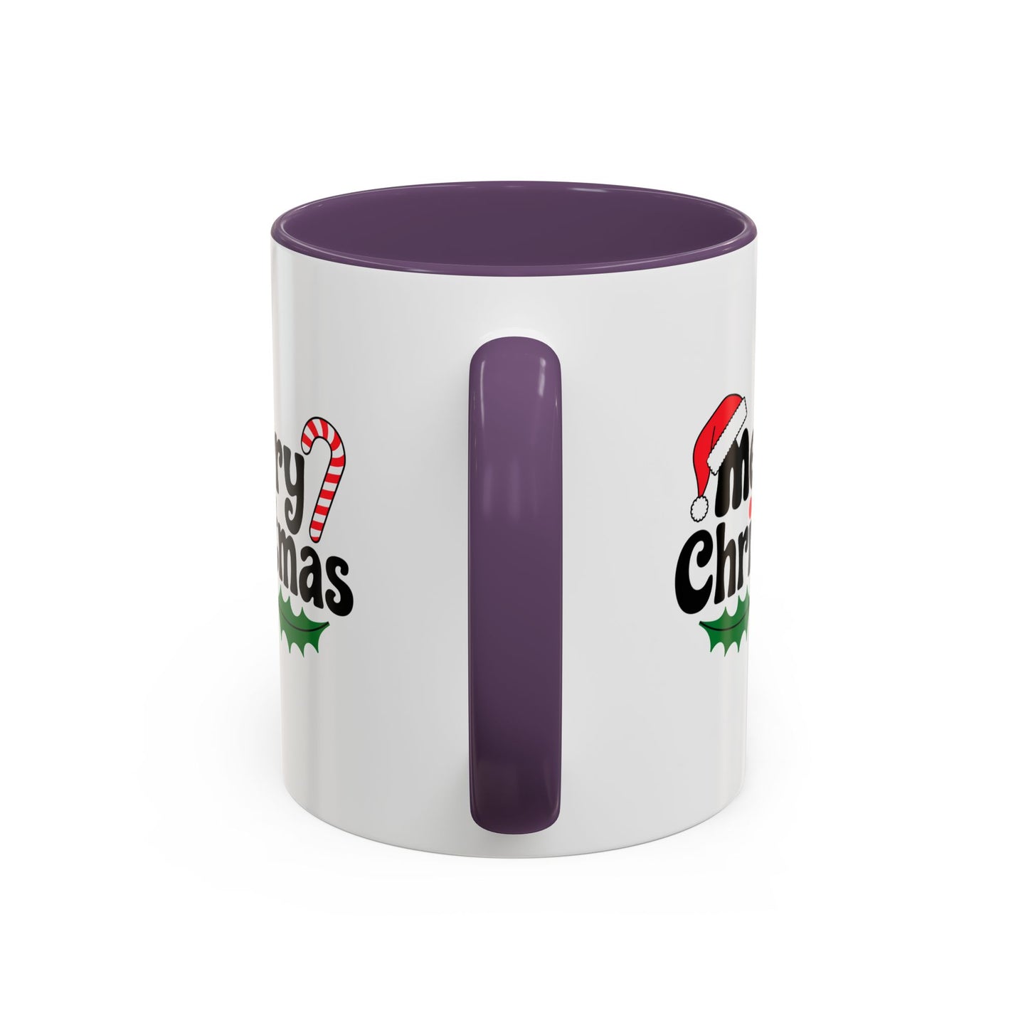 Christmas Mug - Merry Christmas Black Text Hat Cane Misletoe