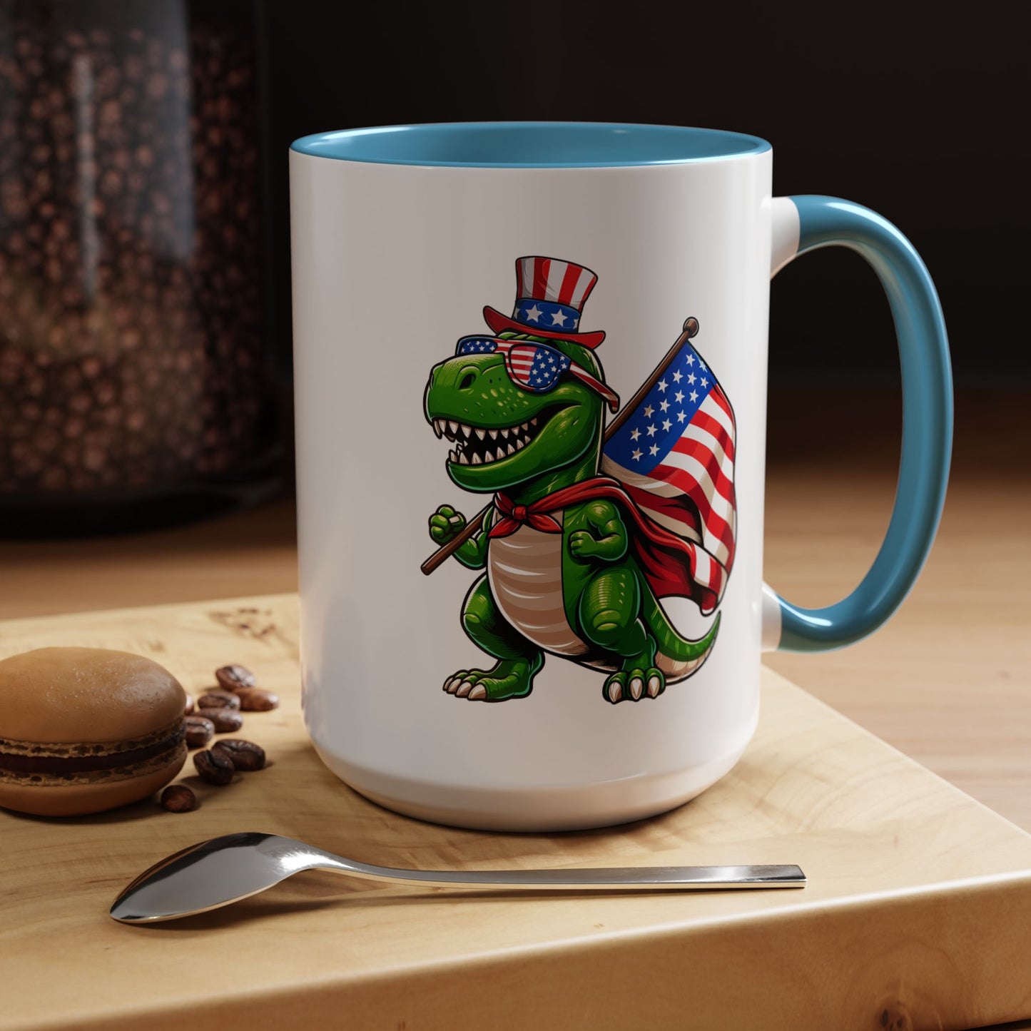 4th of July Mug - T Rex Dinosaur USA Flag