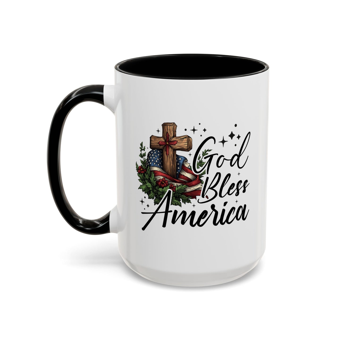 4th of July Mug - God Bless America Cross Flag