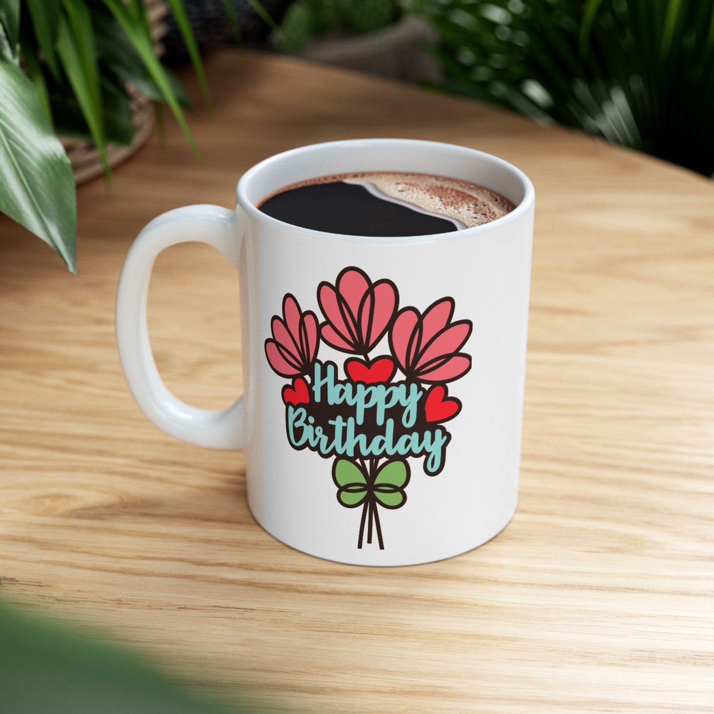Birthday Mug - Flower Bouquet Hearts