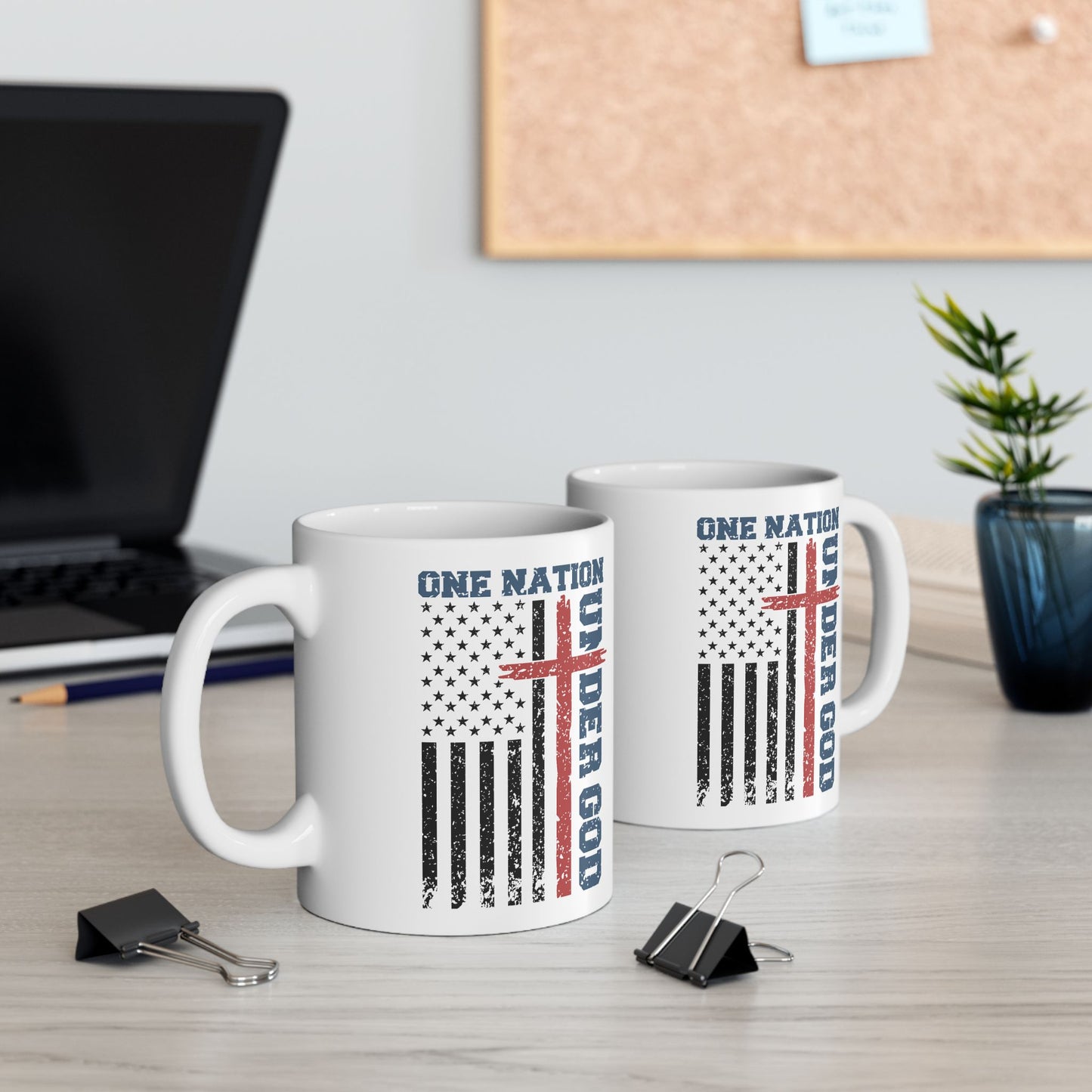 4th of July Mug - One Nation Under God Flag Cross