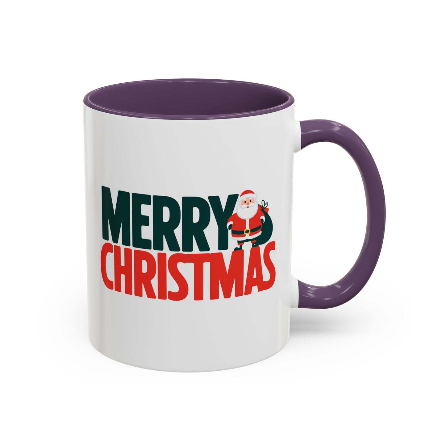 Christmas Mug - Merry Christmas Green & Red Text Santa Bag