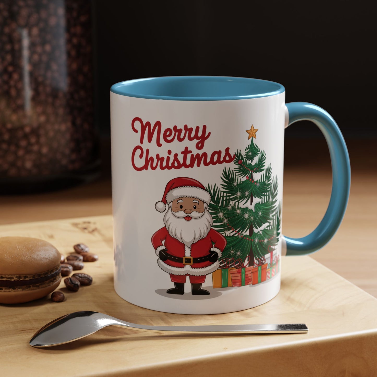 Christmas Mug - Merry Christmas Red Text Santa Tree Presents