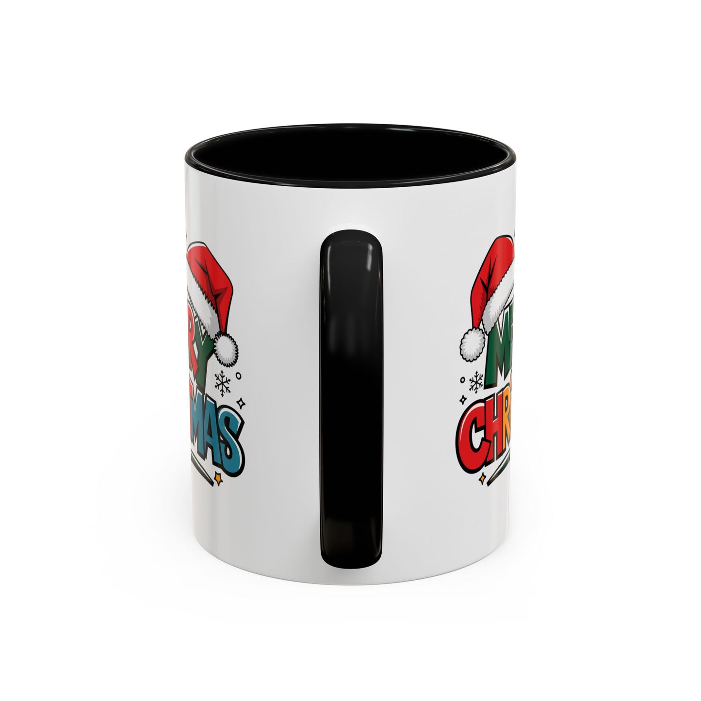 Christmas Mug - Merry Christmas Green Red Yellow and Blue Text Red Hats