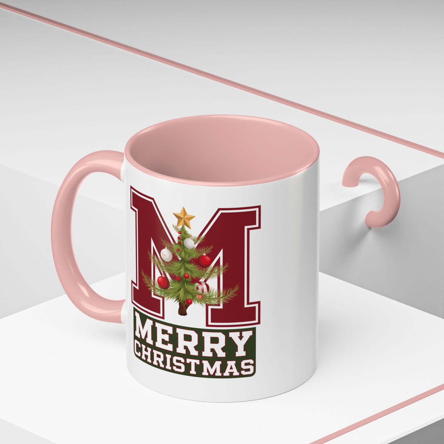 Christmas Mug - Merry Christmas White Green & Red College Text