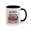 Christmas Mug - Merry Christmas Maroon Text Camper Trees Snowflakes