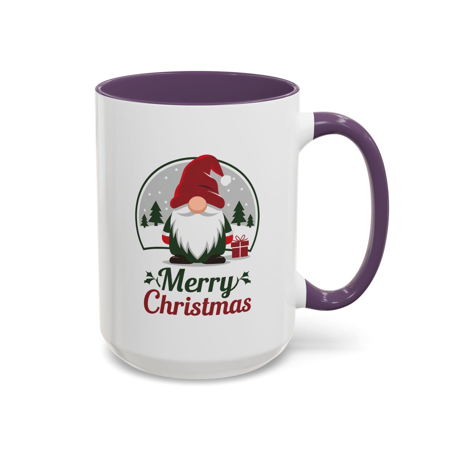 Christmas Mug - Merry Christmas Green & Red Text Gnome Present Trees