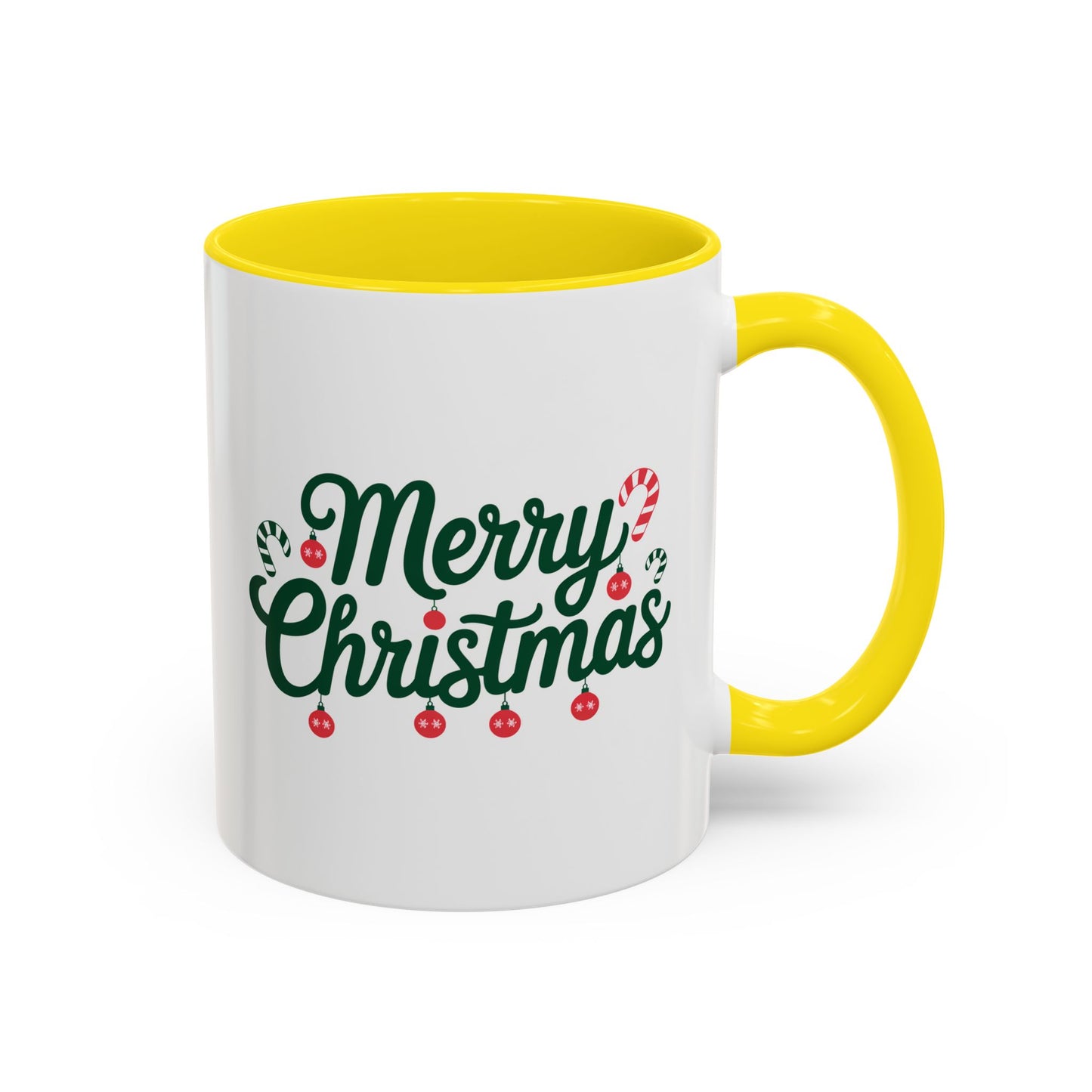Christmas Mug - Merry Christmas Green Text Ornaments Candy Canes