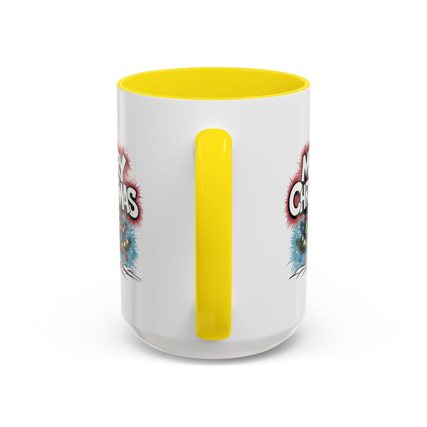 Christmas Mug - Merry Christmas White & Red Text Tree Lights