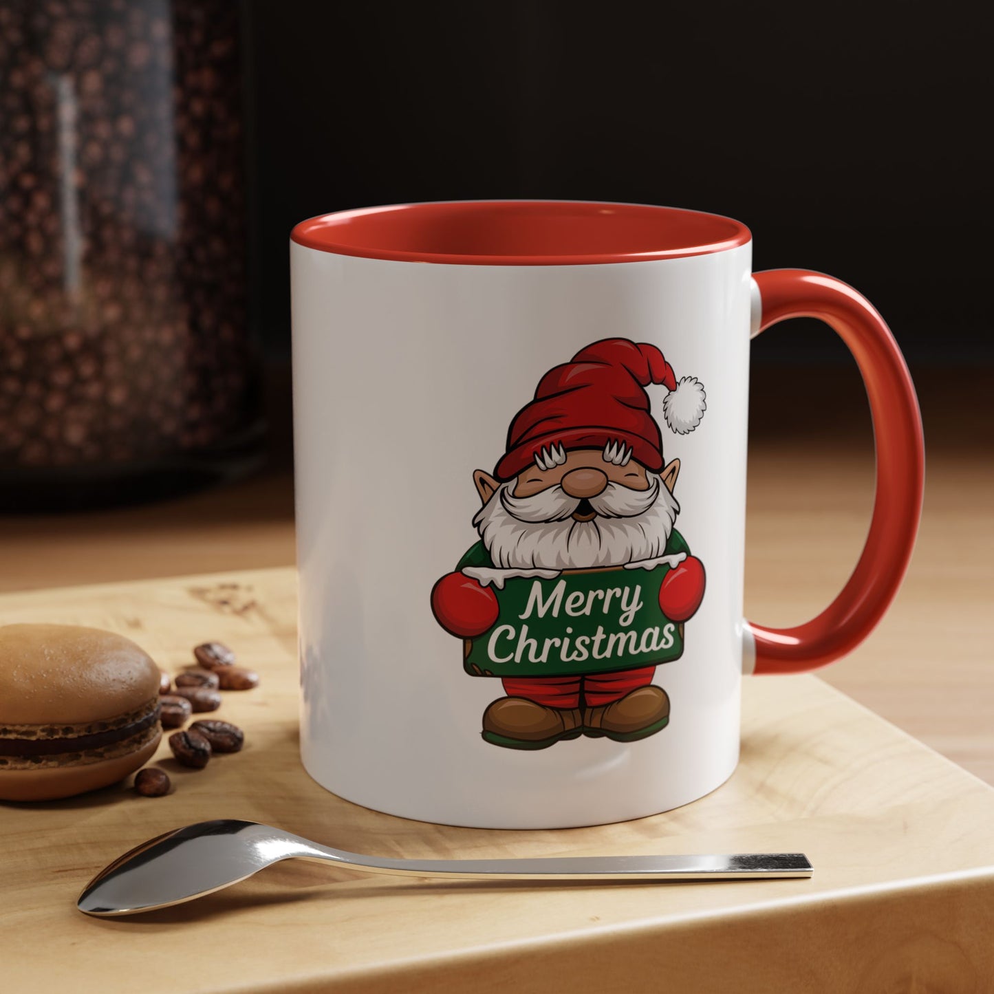 Christmas Mug - Merry Christmas White & Green Text Gnome Snow