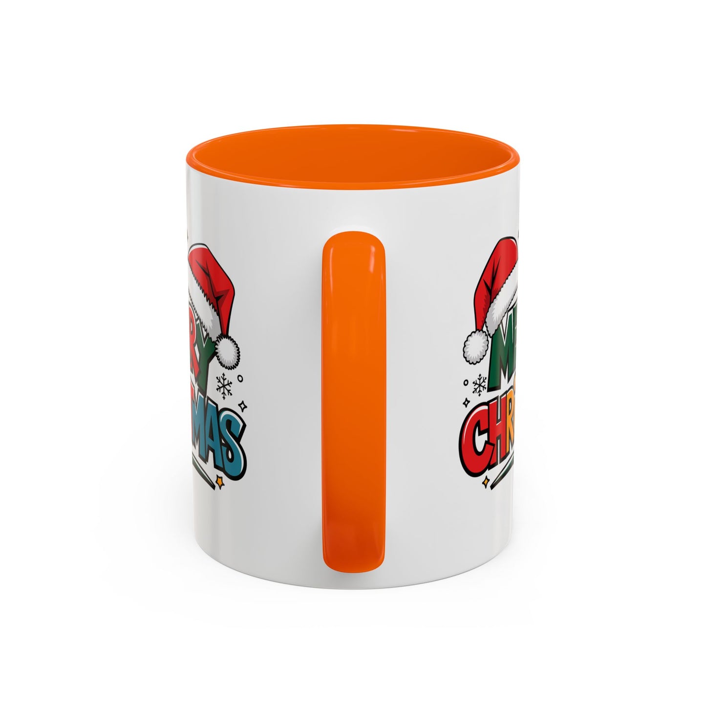 Christmas Mug - Merry Christmas Green Red Yellow and Blue Text Red Hats