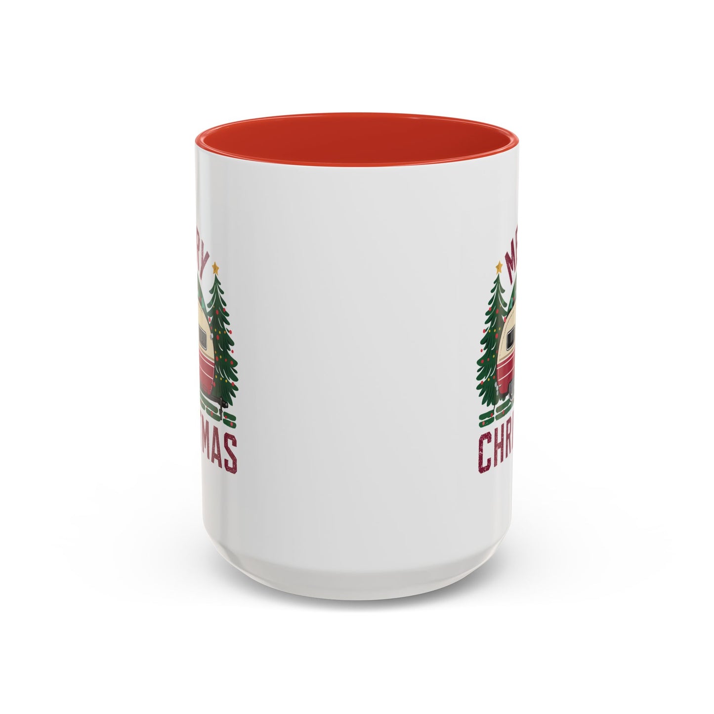 Christmas Mug - Merry Christmas Maroon Text Camper Trees