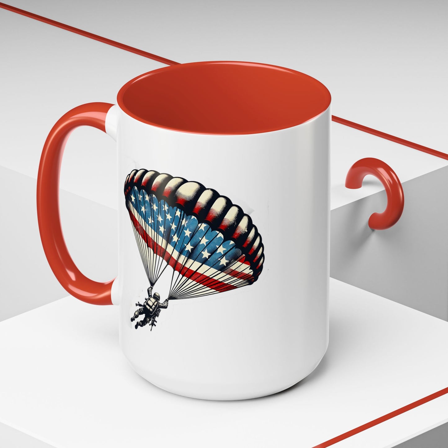 4th of July Mug - Airborne Soldier Parachute Flag