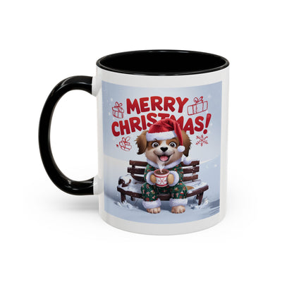 Christmas Mug - Merry Christmas Red Text Puppy Green Top 2