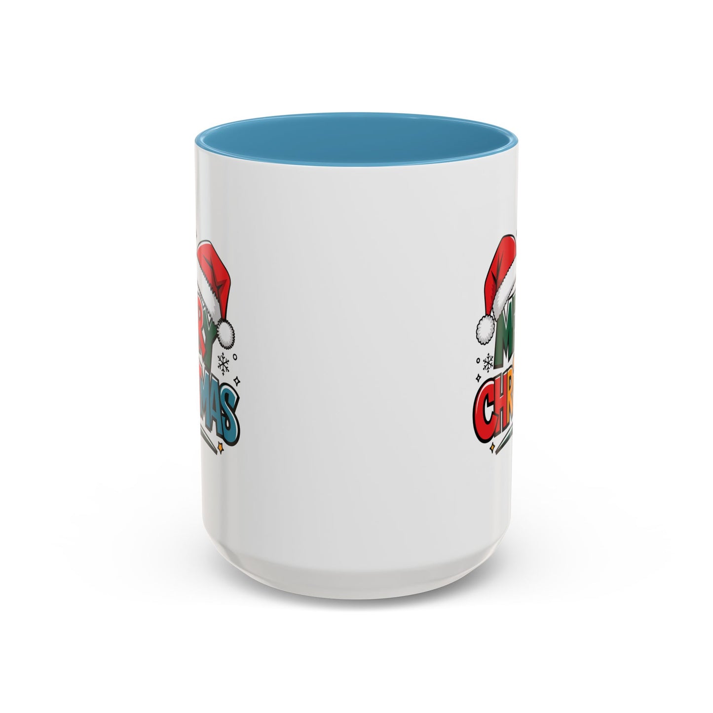 Christmas Mug - Merry Christmas Green Red Yellow and Blue Text Red Hats