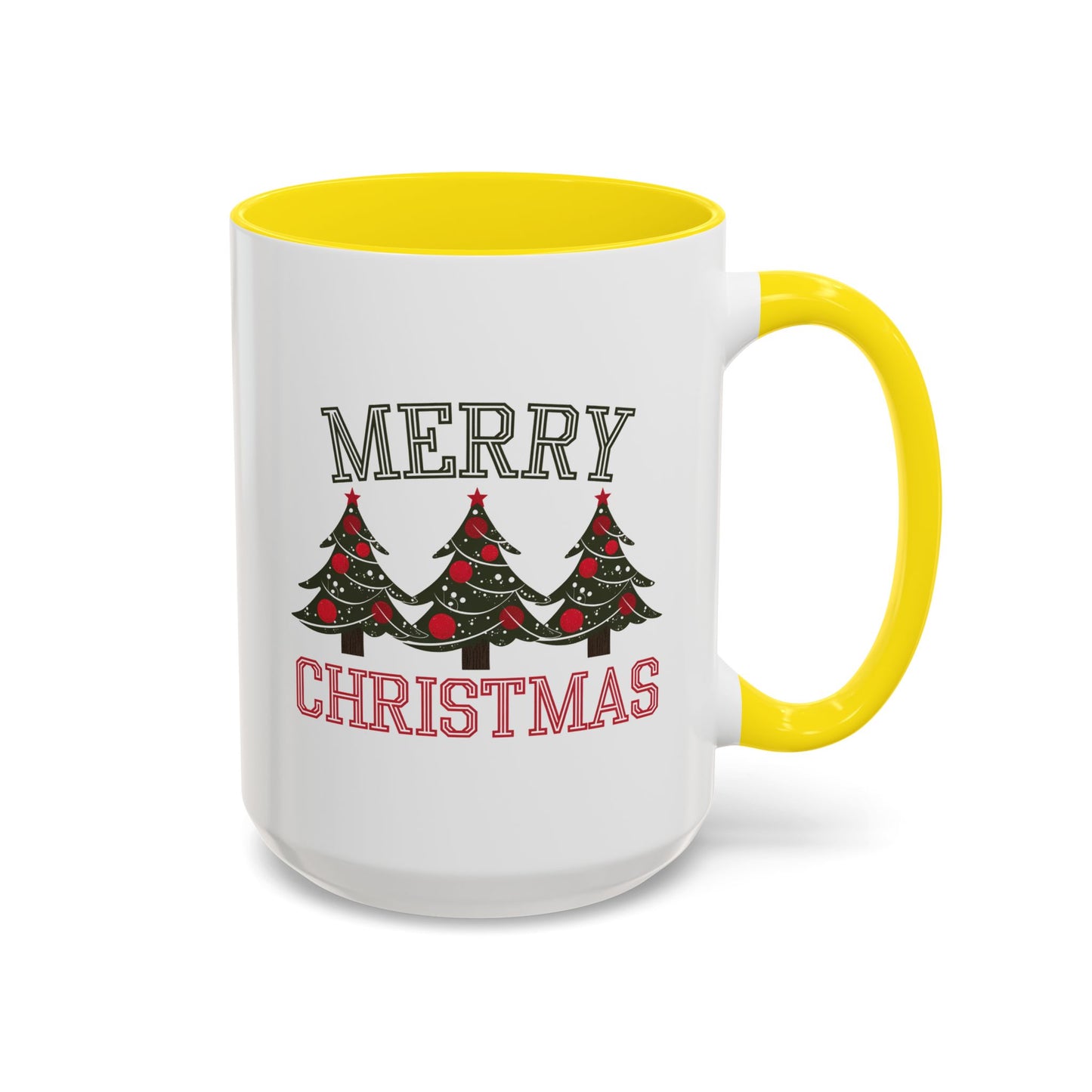 Christmas Mug - Merry Christmas Green & Red Text Decorative Trees
