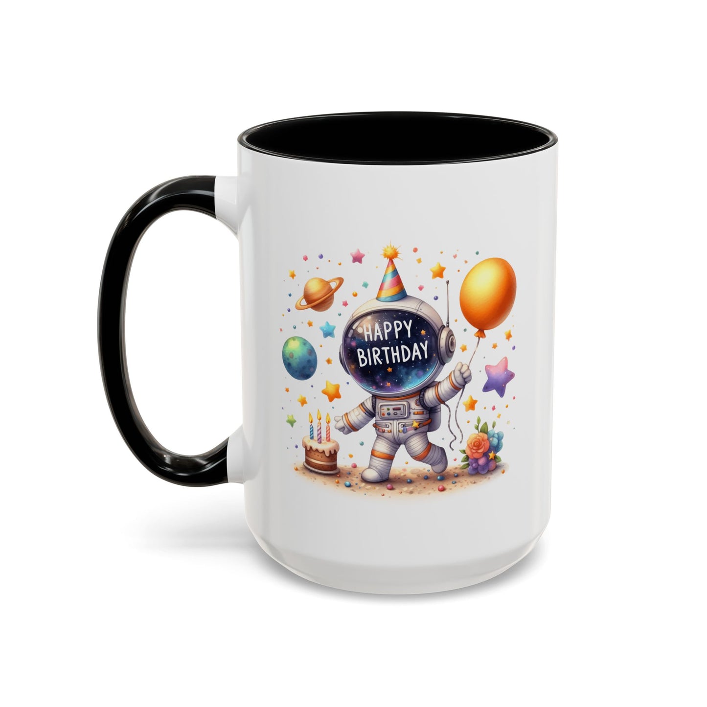 Birthday Mug - Happy Birthday Astronaut, Cake & Balloon