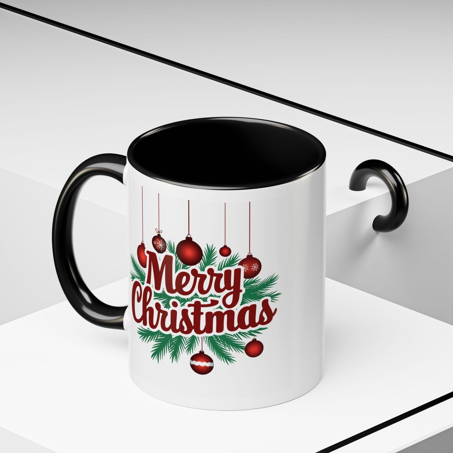 Christmas Mug - Merry Christmas Maroon Text Ornaments