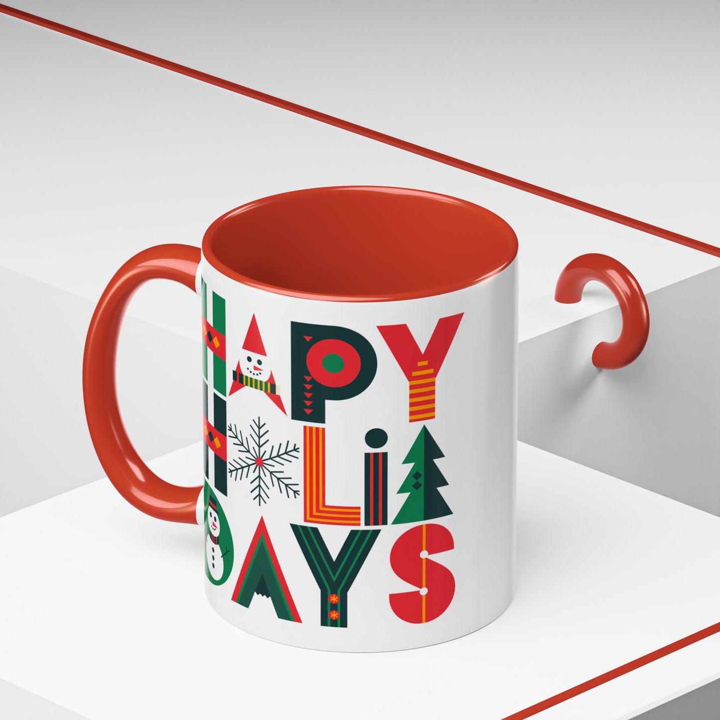 Christmas Mug - Happy Holidays Green Red & Blue Decorative Text