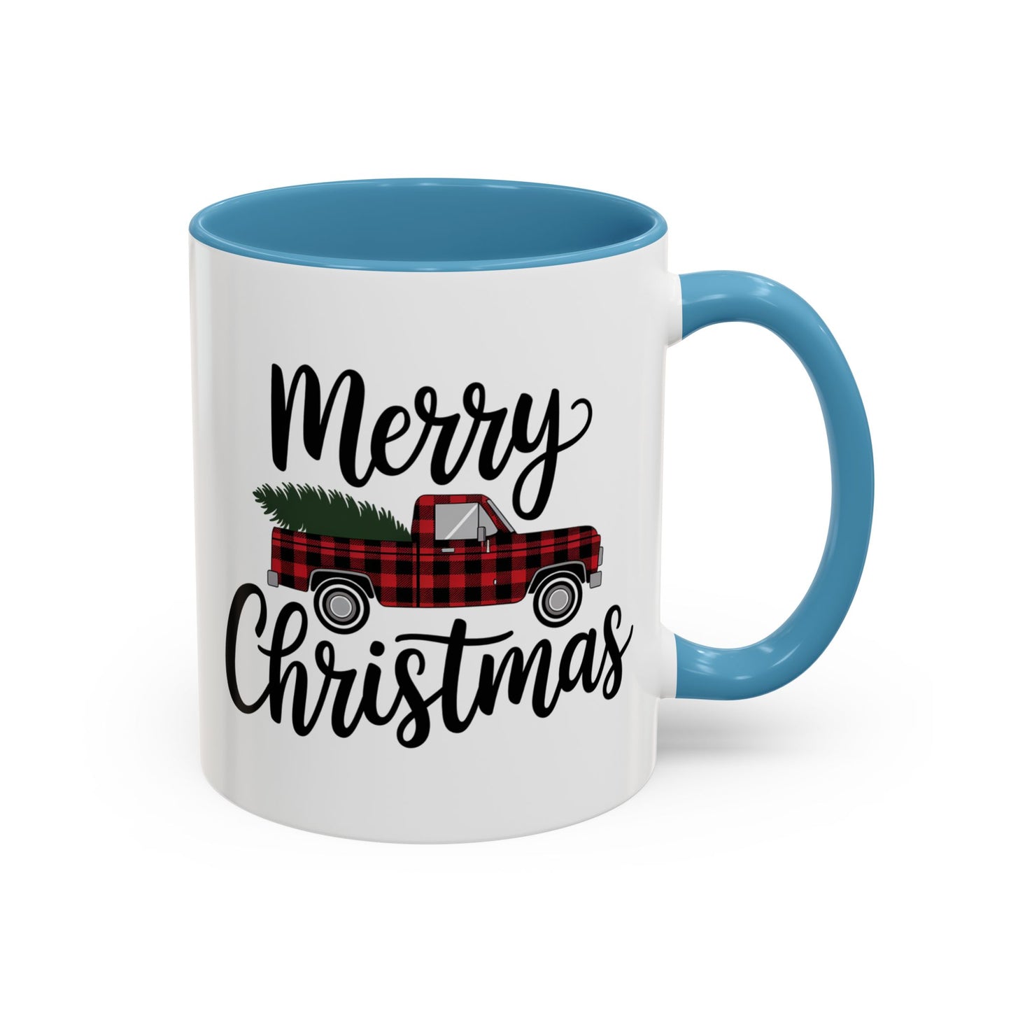 Christmas Mug - Merry Christmas Black Text Tartan Truck