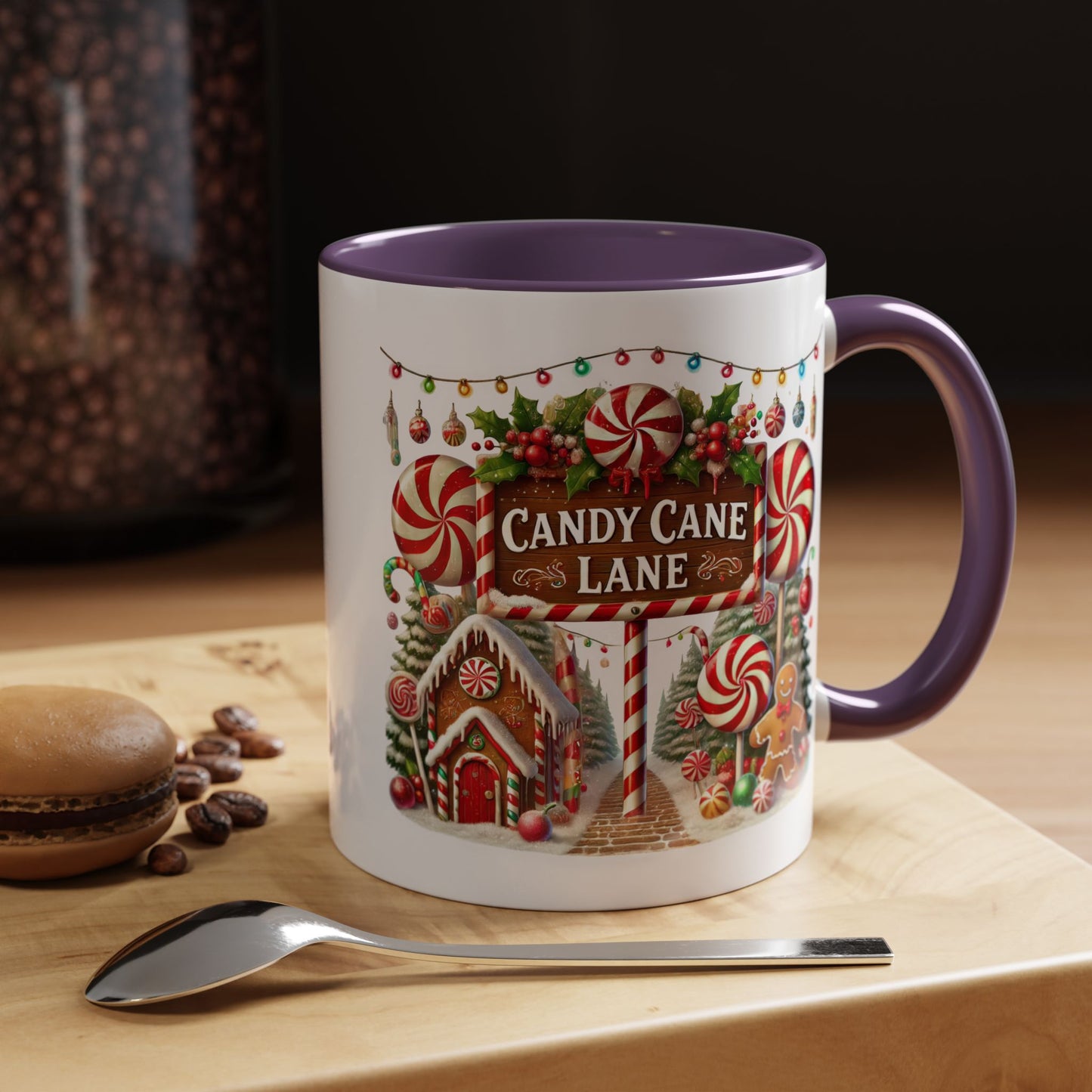 Christmas Mug - Candy Cane Lane White Text Ornaments Candy