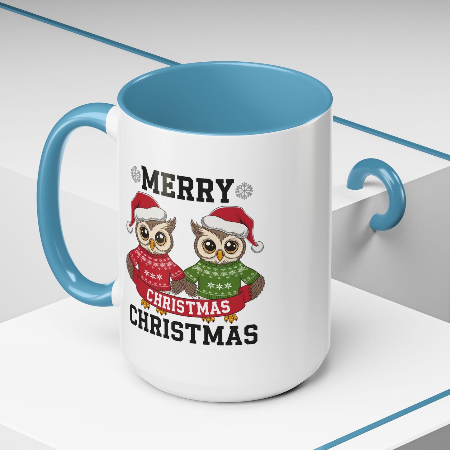 Christmas Mug - Merry Christmas Black Text Owls