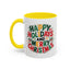 Christmas Mug - Happy Holidays and Merry Christmas Blue Green Yellow Red Text